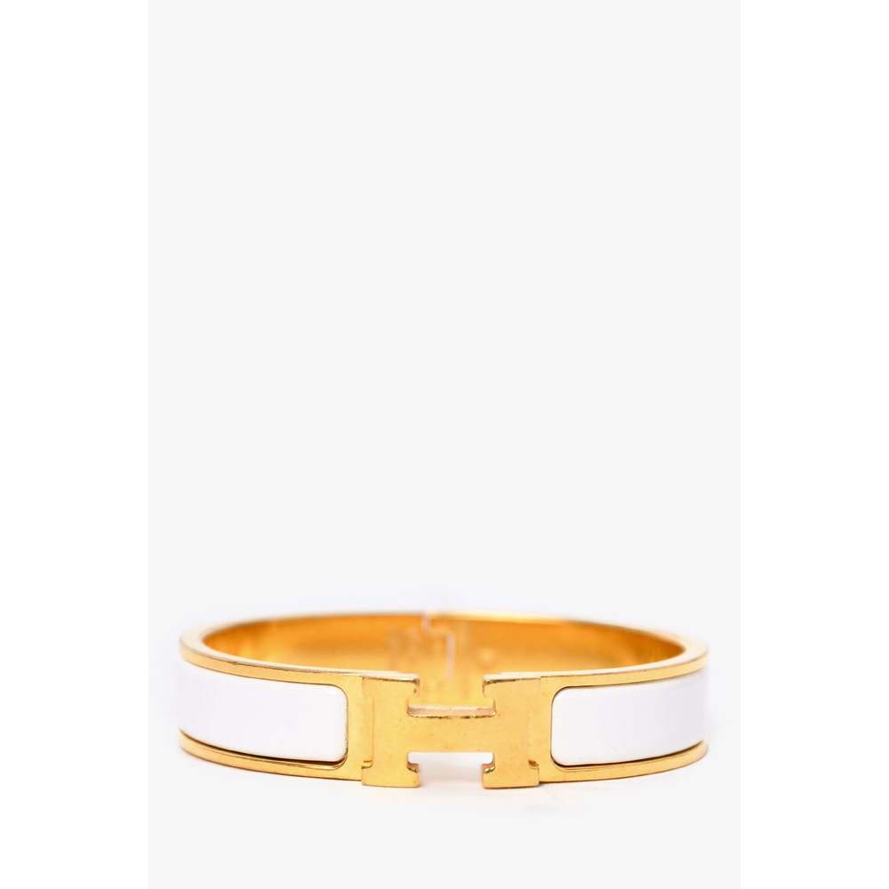 Hermès White Enamel/Gold Clic Bracelet